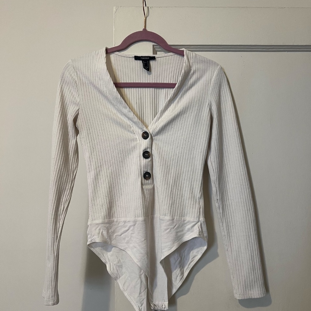 White Ribbed Bodysuit
